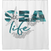 Modern zee leven aqua blauwgroen blauw typografie douchegordijn (Voorkant)