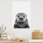 Modern Zee Otter Portret Black White Poster (Keuken)
