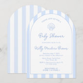 Modern Zee Shell Blauw & Wit Kust Baby shower Kaart (Voorkant / Achterkant)