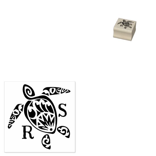 Modern Zee Turtle Monogram, Bruiloft Rubberstempel (Gestempeld)