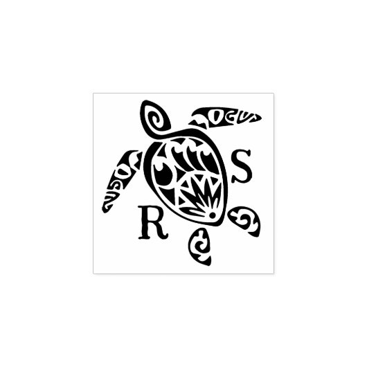 Modern Zee Turtle Monogram, Bruiloft Rubberstempel (Afrduk)