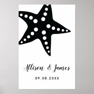 Modern Zeester Huwelijks Welkom Bord, Zwart Poster