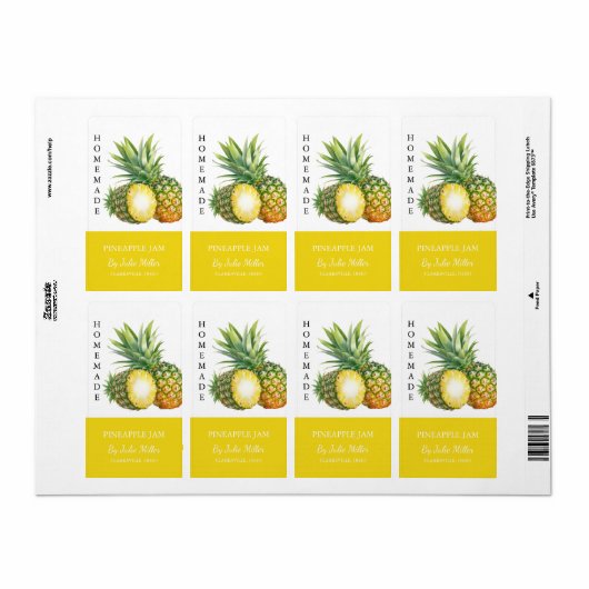 Modern zelfgemaakt ananas jam label (Full Sheet)