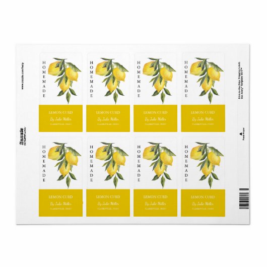 Modern Zelfgemaakt Citroen Curd Label (Full Sheet)