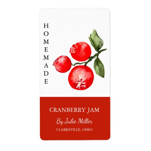 Modern zelfgemaakt cranberry jam label (Voorkant)