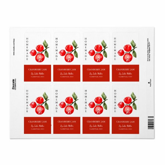 Modern zelfgemaakt cranberry jam label (Full Sheet)