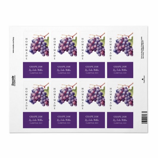 Modern zelfgemaakt druivenjam label (Full Sheet)