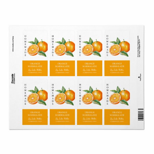 Modern Zelfgemaakt Sinaasappel Marmalade Label (Full Sheet)