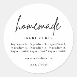 Modern zelfgemaakt wit ingrediëntenlabel ronde sticker
