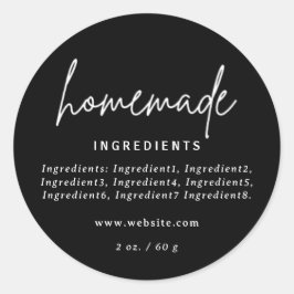 Modern zelfgemaakt zwart ingrediëntenlabel ronde sticker