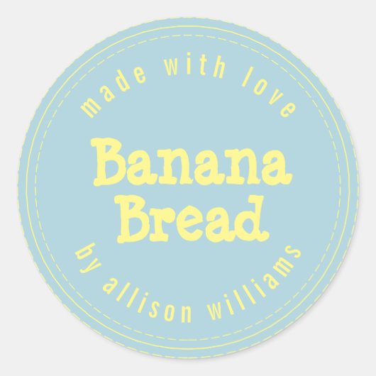 Modern zelfgemaakte bananenbrood geel blauw ronde sticker (Voorkant)