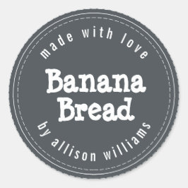 Modern zelfgemaakte bananenbrood zwart wit ronde sticker