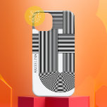 Modern Zen Geometric Lines met een kleine naam Case-Mate iPhone 14 Pro Max Hoesje<br><div class="desc">Een boho-ontwerp met een gestreept patroon en cirkelvormige vormen in zwart-wit. Een gewaagd maar minimaal ontwerp met een optioneel gebied om tekst toe te voegen.</div>