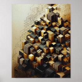 Modern zeshoekig goud en zwart Abstract Poster