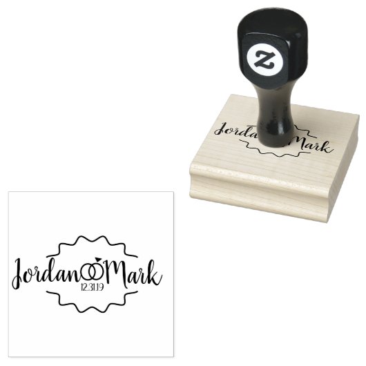 Modern Zig Wedding Rings Initiaal Save the Dates Rubberstempel (Gestempeld)