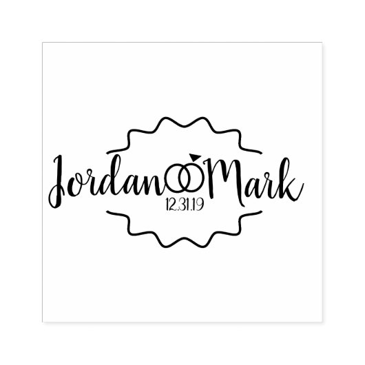 Modern Zig Wedding Rings Initiaal Save the Dates Rubberstempel (Afrduk)