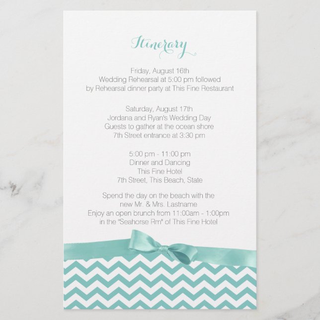 Modern Zig Zag Aqua en Gray Itinerary (Voorkant)