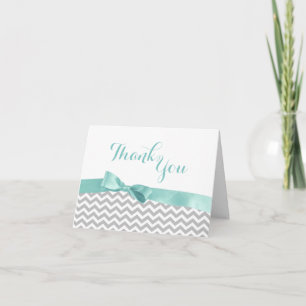 Modern Zigzag and Aqua Bow Thank You Bedankkaart