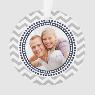Modern Zigzag and Stippen Navy Blue Photo Ornament
