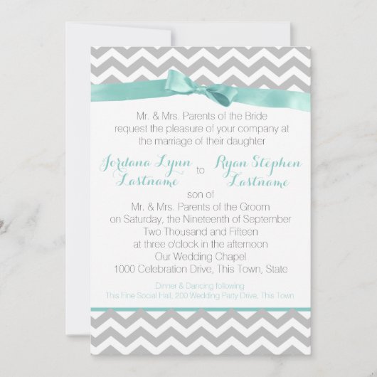 Modern Zigzag Aqua en Bow Kaart (Voorkant)