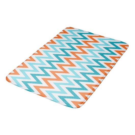 Modern ZigZag Chevron Oranje Aqua Blue Pattern Badmat (Gekanteld)