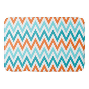 Modern ZigZag Chevron Oranje Aqua Blue Pattern Badmat
