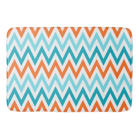 Modern ZigZag Chevron Oranje Aqua Blue Pattern Badmat (Voorkant)
