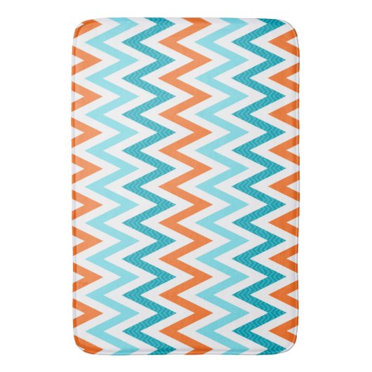 Modern ZigZag Chevron Oranje Aqua Blue Pattern Badmat (Voorkant Verticaal)