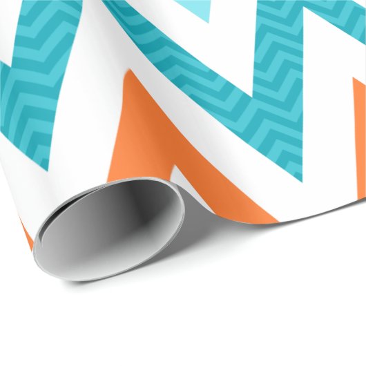 Modern ZigZag Chevron Oranje Aqua Blue Pattern Cadeaupapier (Rol Hoek)