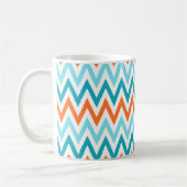 Modern ZigZag Chevron Oranje Aqua Blue Pattern Koffiemok (Links)
