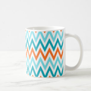 Modern ZigZag Chevron Oranje Aqua Blue Pattern Koffiemok