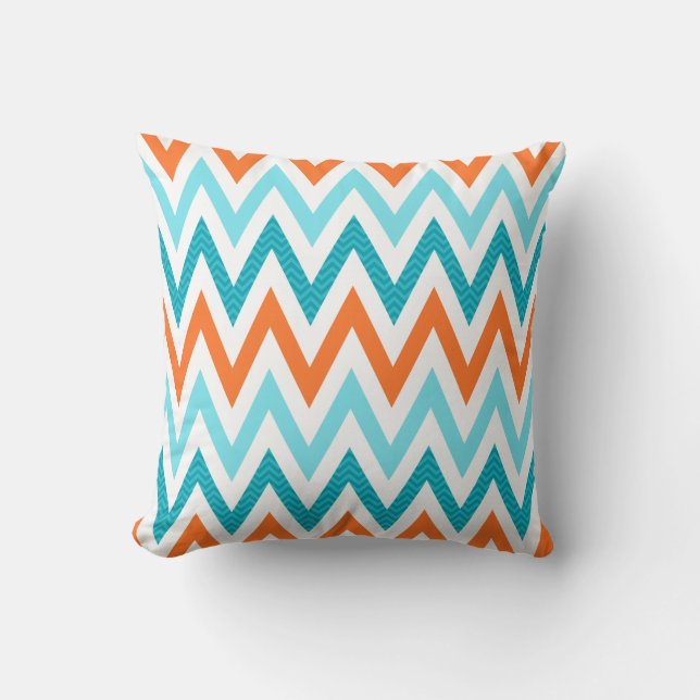 Modern ZigZag Chevron Oranje Aqua Blue Pattern Kussen (Voorkant)