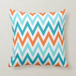 Modern ZigZag Chevron Oranje Aqua Blue Pattern Kussen
