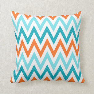 Modern ZigZag Chevron Oranje Aqua Blue Pattern Kussen