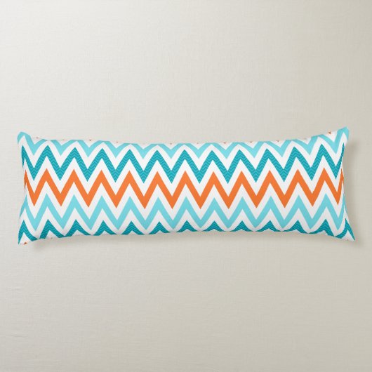 Modern ZigZag Chevron Oranje Aqua Blue Pattern Lichaamskussen (Achterkant)