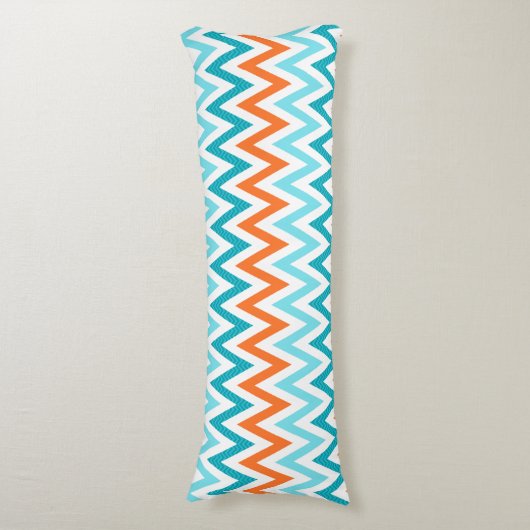 Modern ZigZag Chevron Oranje Aqua Blue Pattern Lichaamskussen (Voorkant Verticaal)