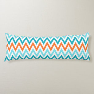 Modern ZigZag Chevron Oranje Aqua Blue Pattern Lichaamskussen