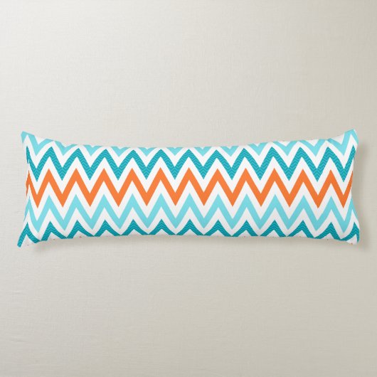 Modern ZigZag Chevron Oranje Aqua Blue Pattern Lichaamskussen (Voorkant)