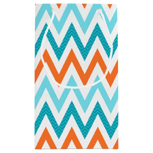 Modern ZigZag Chevron Sinaasappel Aqua Blue Patter Klein Cadeauzakje (Achterkant)