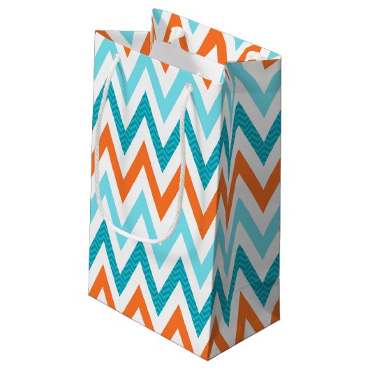 Modern ZigZag Chevron Sinaasappel Aqua Blue Patter Klein Cadeauzakje (Achterkant Gekanteld)
