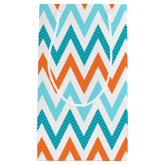 Modern ZigZag Chevron Sinaasappel Aqua Blue Patter Klein Cadeauzakje (Voorkant)