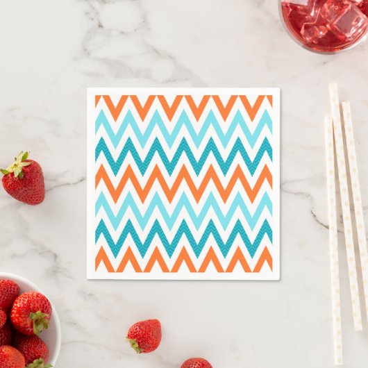 Modern ZigZag Chevron Sinaasappel Aqua Blue Patter Servetten (Insitu)