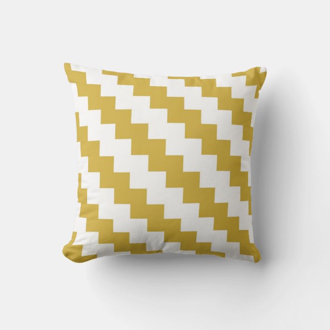 Modern Zigzag in Mustard en White Kussen (Voorkant)