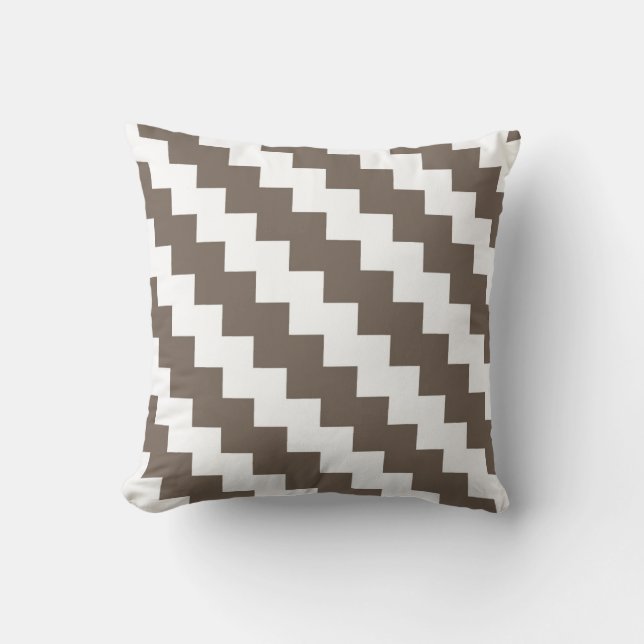 Modern Zigzag in Taupe en White Kussen (Voorkant)