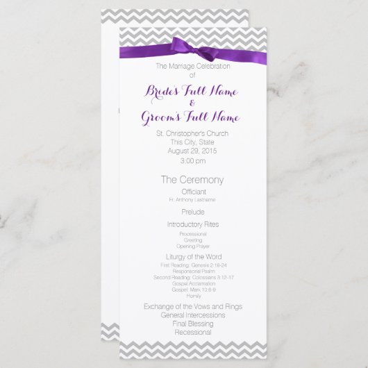 Modern Zigzag Patroon Wedding Programma Programmakaart (Voorkant / Achterkant)