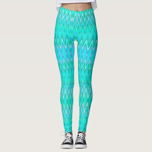 Modern zigzagpatroon - golven in turquoise leggings (Voorkant)