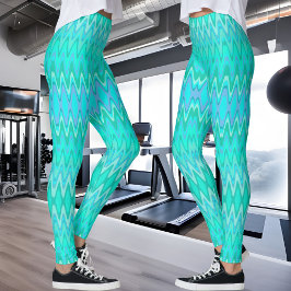 Modern zigzagpatroon - golven in turquoise leggings