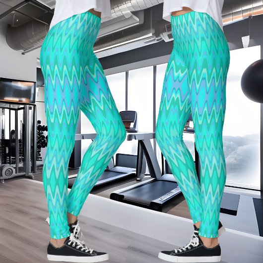 Modern zigzagpatroon - golven in turquoise leggings