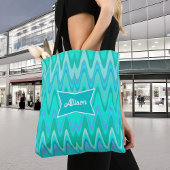 Modern zigzagpatroon - golven in turquoise tote bag