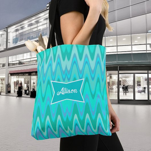 Modern zigzagpatroon - golven in turquoise tote bag